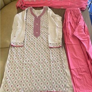 Gray and Pink Embroidered Long Sleeve Women's shalwar Kameez dress